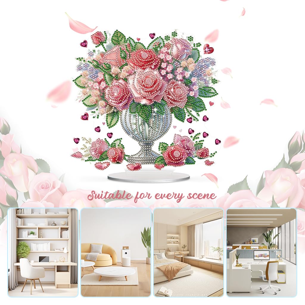 HASTHIP DIY Diamond Desktop Ornament Special Shaped Crystal Rose Bouquet Diamond Art Painting Acrylic Tabletop Ornaments Single Sided Diamond Home Decor, Gift DIY 5D Diamond Painting Art Kit HASTHIP DIY Diamond Desktop Ornament Special Shaped Crystal Rose Bouquet Diamond Art Painting Acrylic Tabletop Ornaments Single Sided Diamond Home Decor, Gift DIY 5D Diamond Painting Art Kit